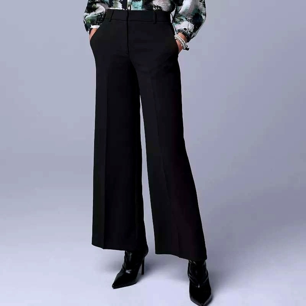 Simply Vera Wang Black Pintuck Wide Leg Trousers Large Quiet Luxury Business